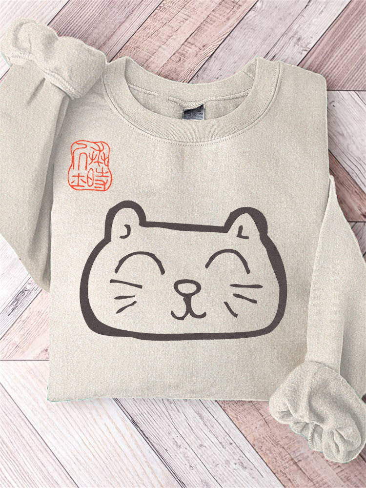 Japanese Art Cat Print Vintage Sweatshirt elevenforest