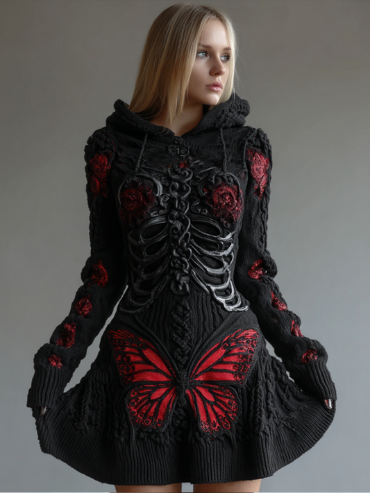Halloween Blood Butterfly Women's Knit Sweater Dress artswardrobe