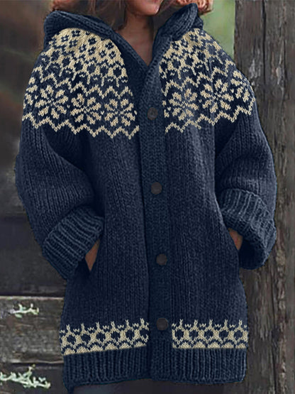 Vintage Jacquard Cozy Icelandic Knit Hooded Cardigan elevenforest
