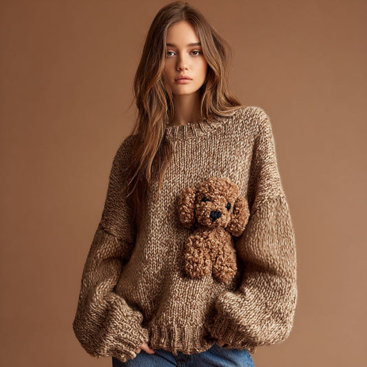 Vintage Fuzzy Dog Crochet Cozy Knit Sweater artswardrobe