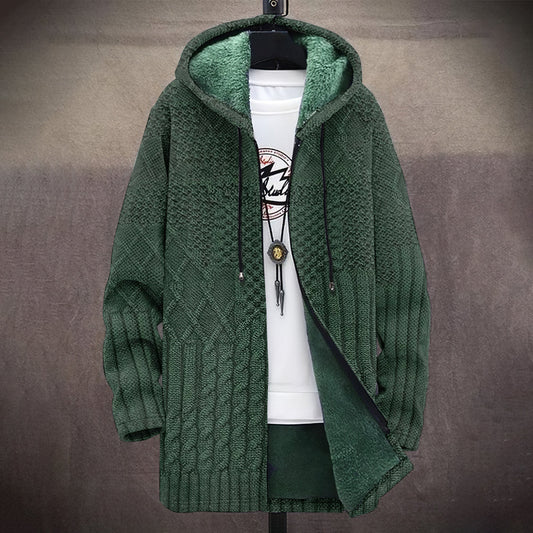 Men's Vintage Knitted Graphic Art Comfort Plush Hooded Coat elevenforest