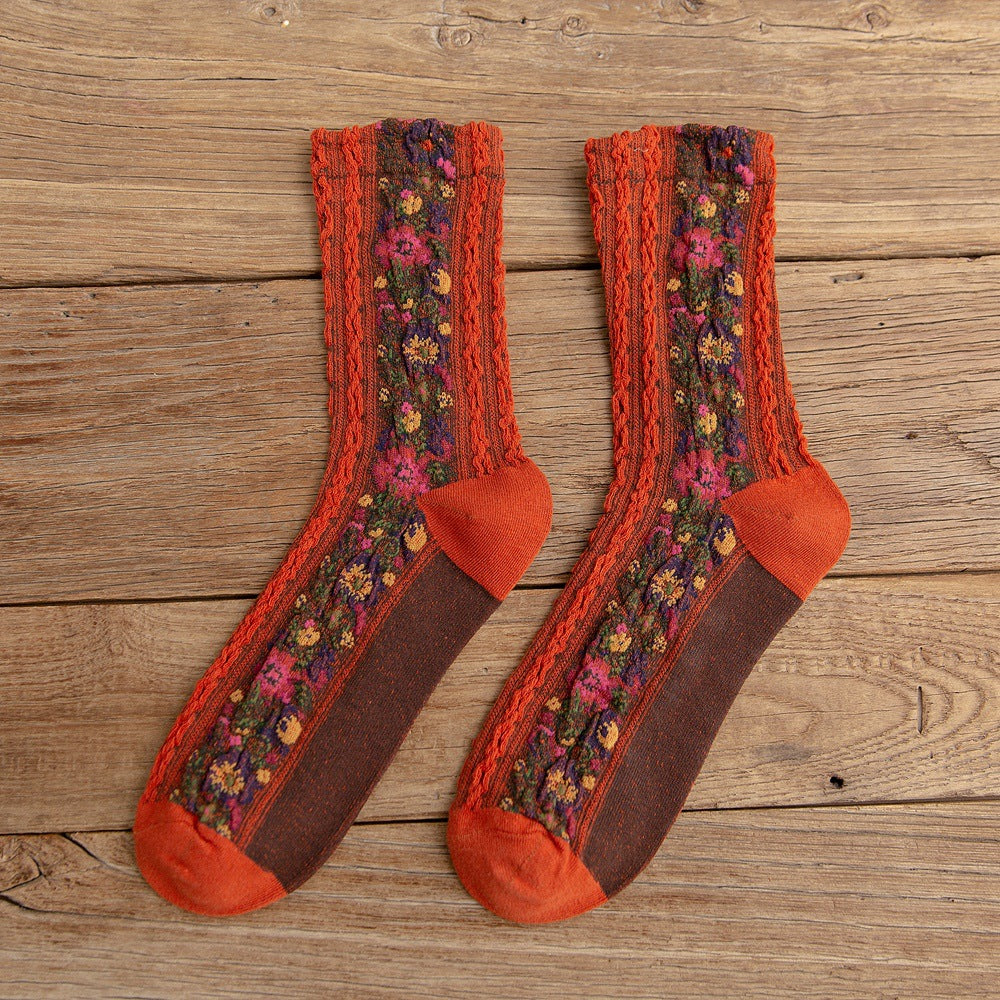Vintage Ethnic Flowers Medium Tube Socks elevenforest
