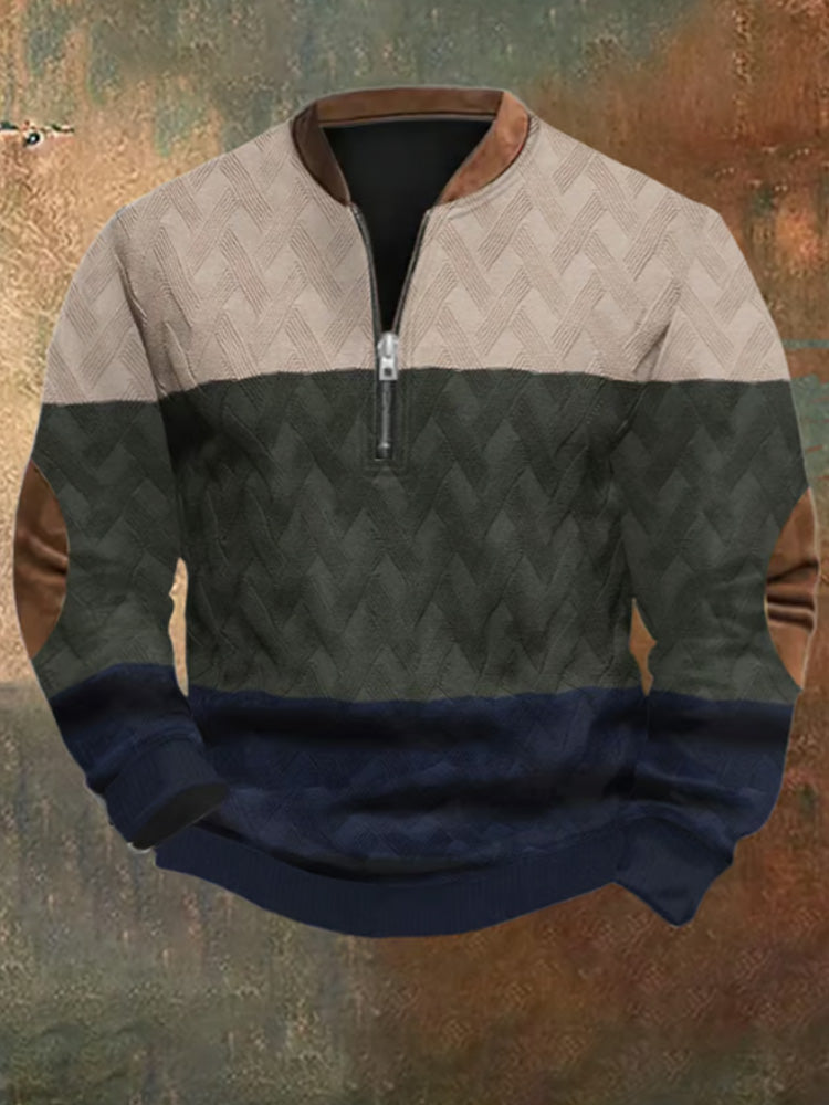 Men's Retro Christmas Print Zip Collar Sweatshirt elevenforest