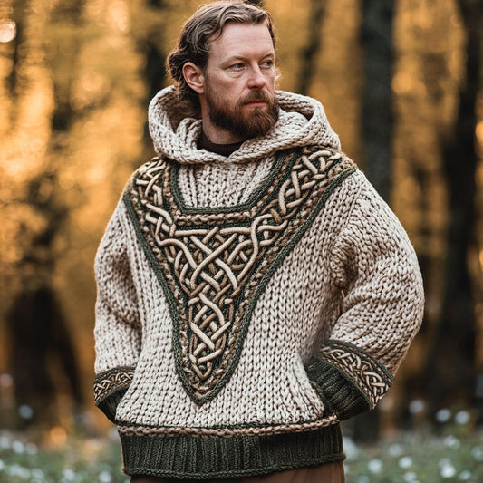 Men's Vintage Celtic Knot Knit Hooded Sweater artswardrobe