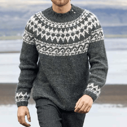 Men's Vintage Knitted Jacquard Crew Neck Sweater elevenforest
