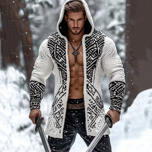 Men's Viking Geometry Pattern Jacquard Cozy Cardigan Sweater artswardrobe