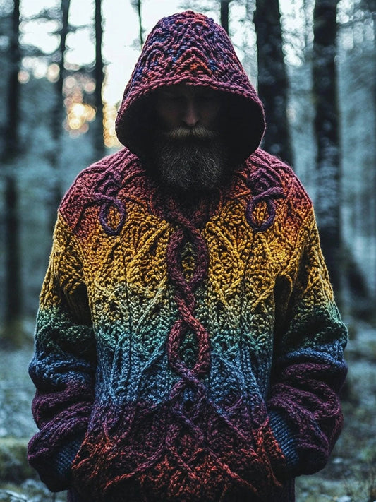 Men's Retro Viking Celtic Chunky Cozy Hooded Sweater artswardrobe