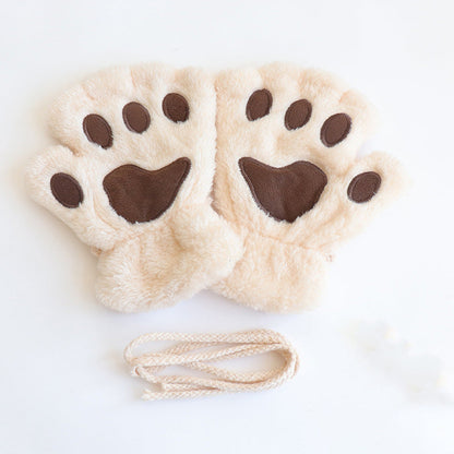 Comstylish Cute Cat Paw Half-finger Plush Gloves