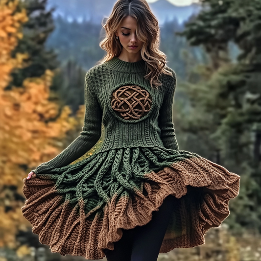 Women's Irish Celtic Knot Contrast Sweater Dress artswardrobe