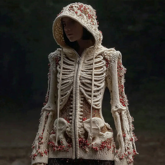 Comstylish Women's Halloween Anatomy Art Colorblock Knit Zipper Cardigan Sweater