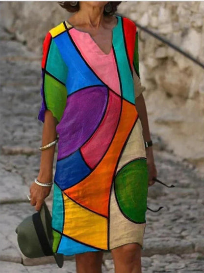 LM | Printed midi dress with V-neckline