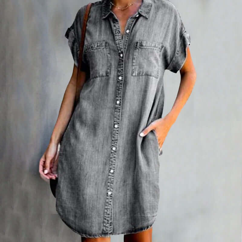 LM | Denim mini dress with button placket