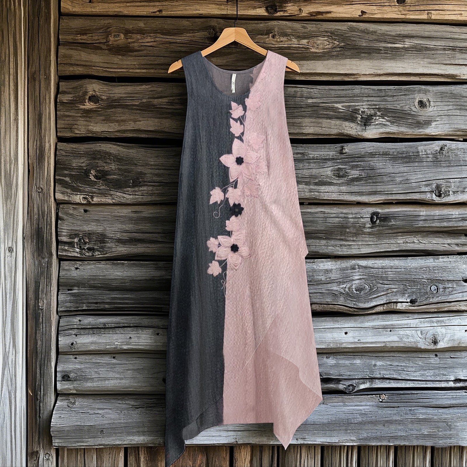 Women's Retro Floral Patchwork Irregular Design Sleeveless Dress artswardrobe