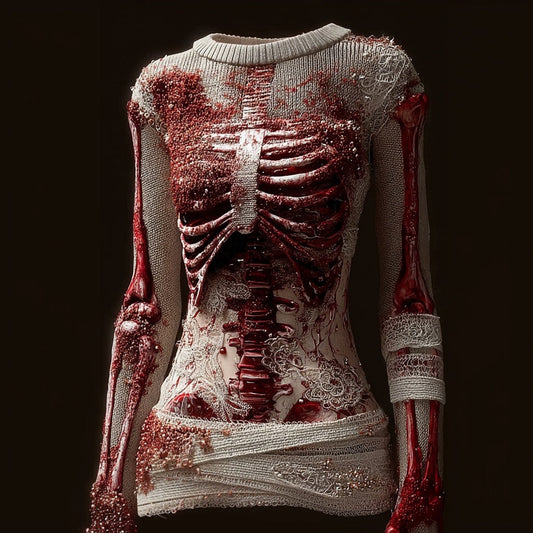 Elegant Skeleton Bloody Lace Bandages Round Neck Sweater artswardrobe