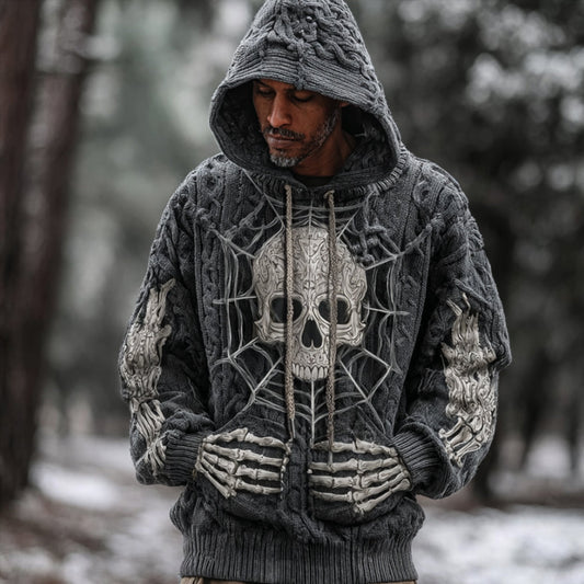 Men's Viking-style Skull And Spider Web Vintage Distressed Sweater artswardrobe