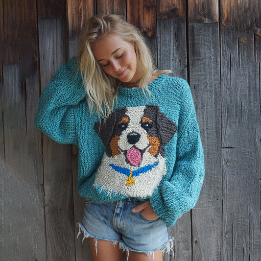 Fuzzy Bernesemountain Dog Felt Cozy Knit Sweater artswardrobe