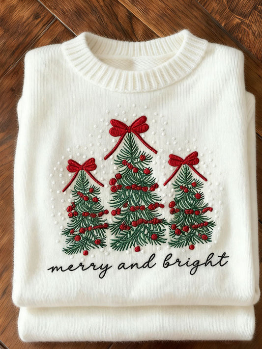 Merry Christmas Tree Knitted Print Sweater artswardrobe
