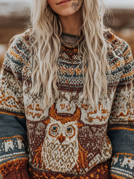 Fair Isle Style Elements Women's Round Neck Knit Sweater artswardrobe