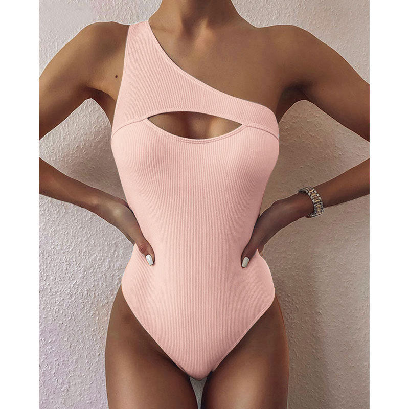 Audelia® | Bikini Color One-shoulder One-piece Swimsuit