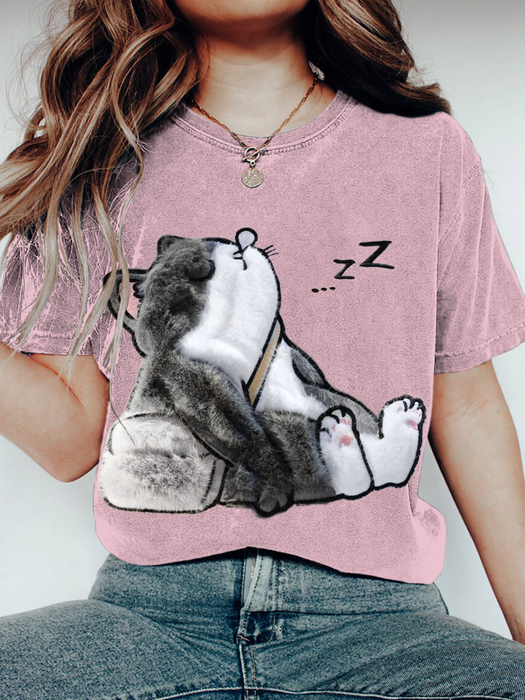 Sleeping Cat Plush Art Women's T-Shirt elevenforest