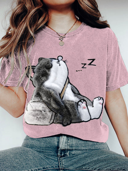 Sleeping Cat Plush Art Women's T-Shirt elevenforest