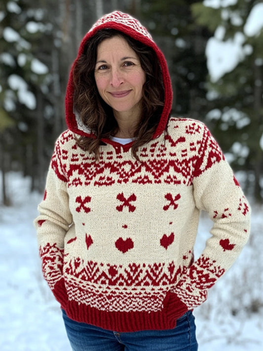 Women's Vintage Viking Valentine's Day Love Jacquard Hooded Sweater artswardrobe