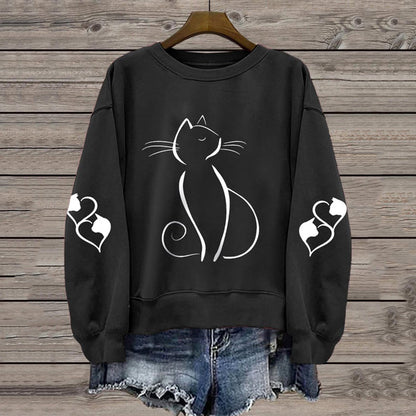 Women's Cute Cat Print Casual Sweatshirt elevenforest