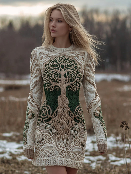 Vintage Viking Tree Of Life Cozy Knit Sweater Dress artswardrobe