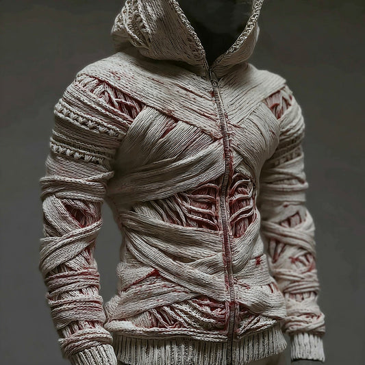 Halloween Bandage Muscle Art Knit Zip-up Sweater artswardrobe