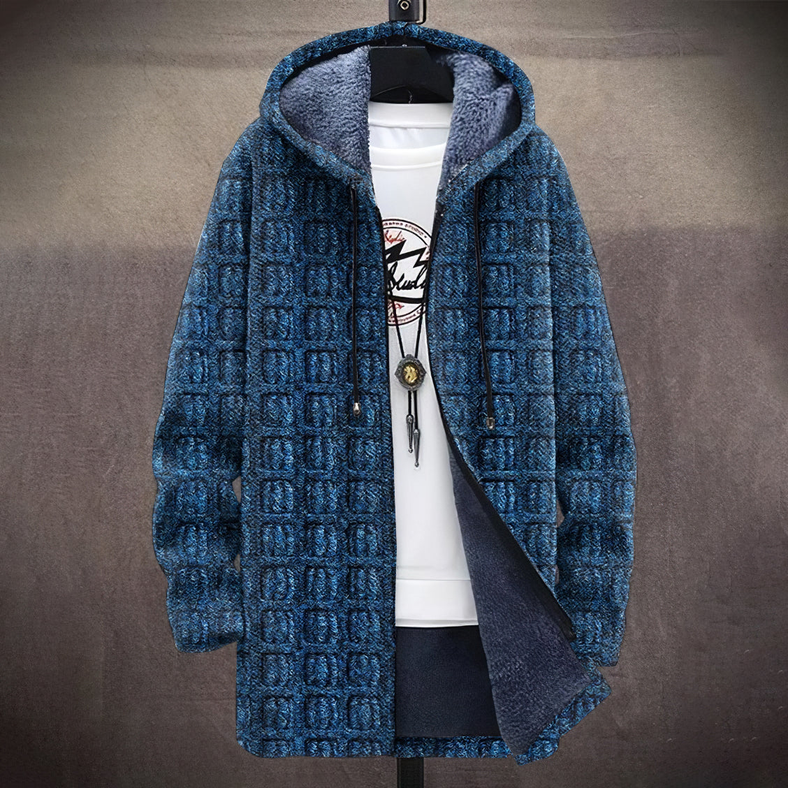 Men's Vintage Geometric Art Knitted Cozy Hooded Cardigan artswardrobe