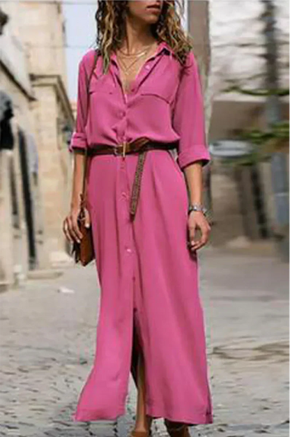 LM | Casual shirt dress with turn-down collar and monochrome patchwork