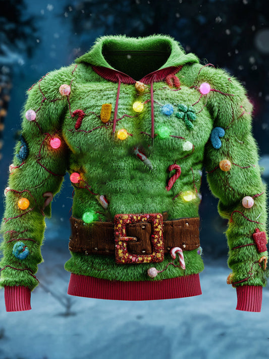 Comstylish Christmas Santa Claus Lights Warm Plush Hoodie