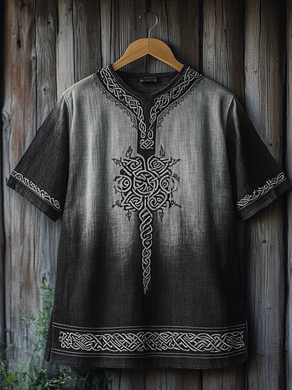 Men's Viking Celtic Knot Art Gradient Linen V-neck T Shirt artswardrobe