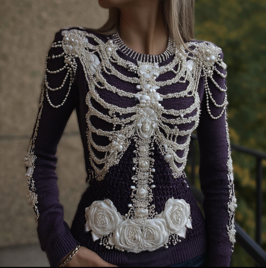 Halloween Women's Plant Flower And Anatomy Design Knit Sweater artswardrobe
