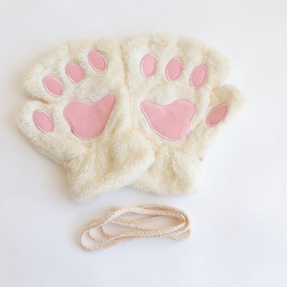 Cute Cat Paw Half-finger Plush Gloves elevenforest