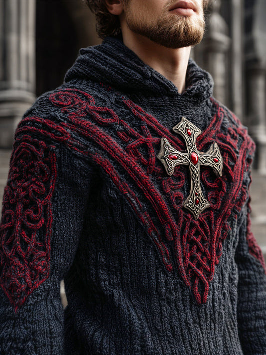 Halloween Cross Gem Viking Art Men's Knit Hoodie artswardrobe