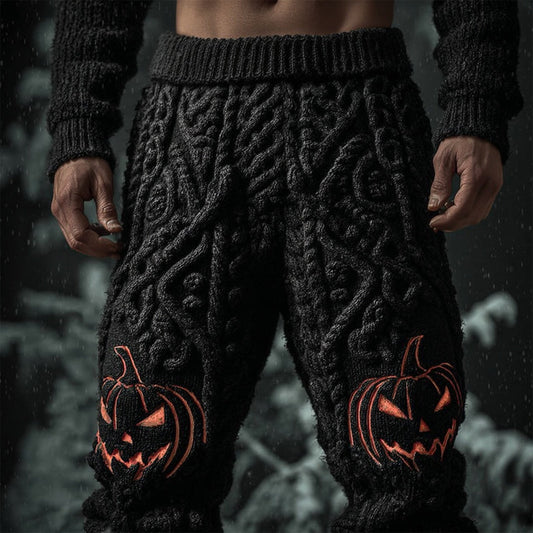 Men's Halloween Pumpkin Inspired Cozy Chunky Knit Pants artswardrobe