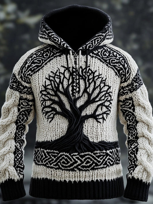 Men's Viking Tribal Tree Of Life Celtic Knot Chunky Hooded Sweater artswardrobe