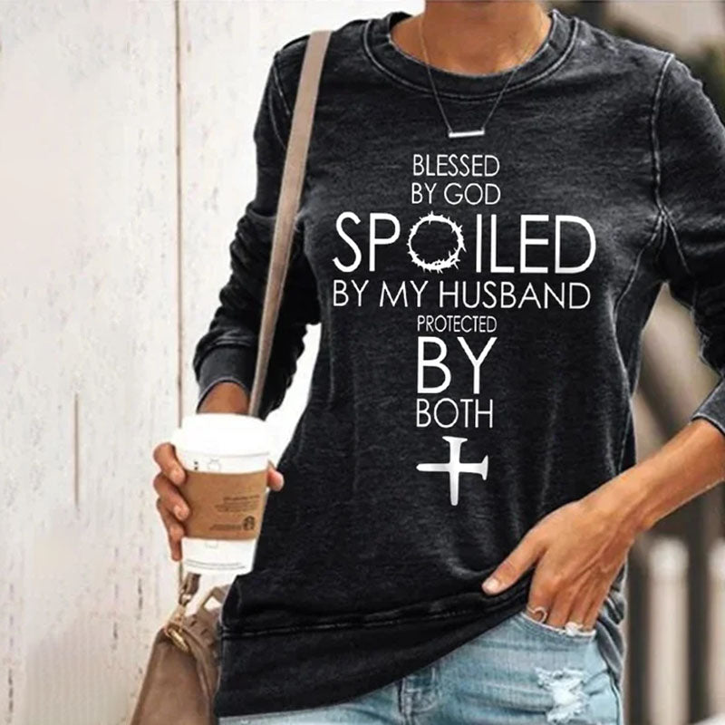 Comstylish Women's Blessed By God Spoiled By My Husband Protected By Both Sweatshirt