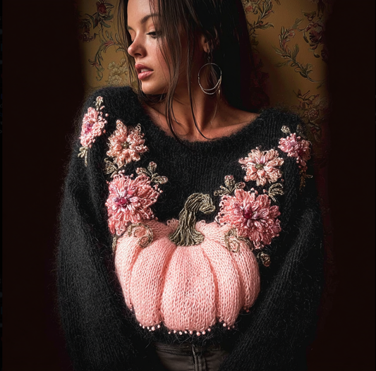 Women's Christmas Pumpkin Element Knitted Sweater artswardrobe