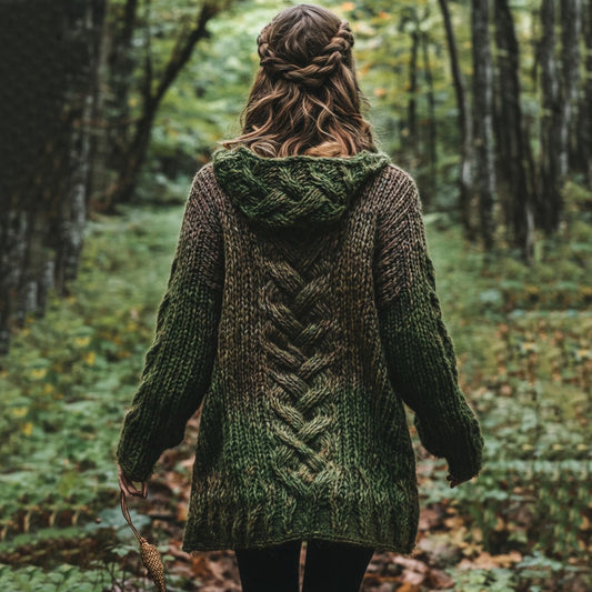 Women's Celtic Knot Retro Chunky Knit Hooded Cardigan artswardrobe