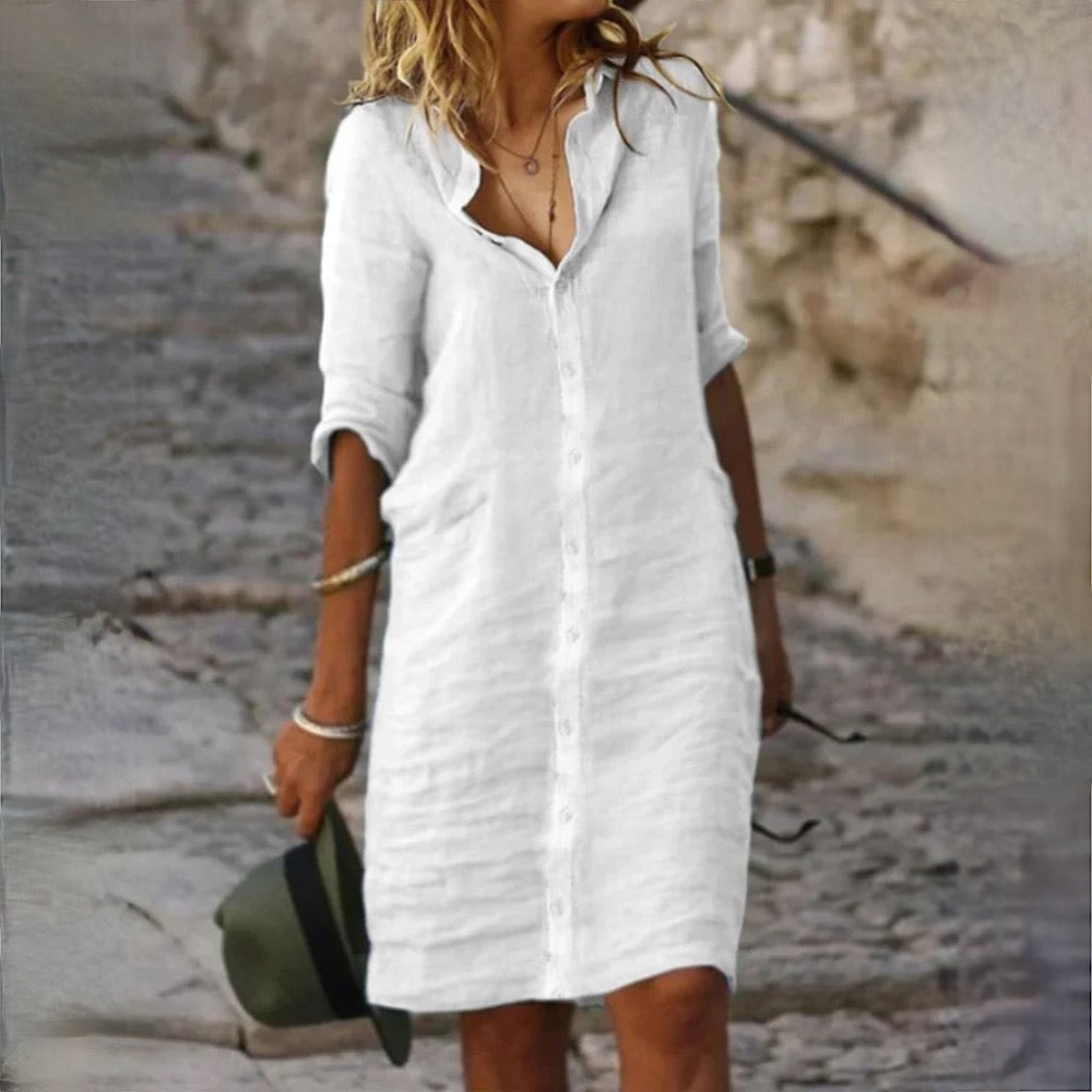 LM | Loose shirt dress with lapel button