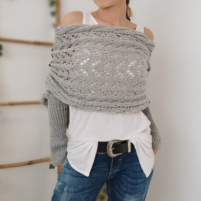 LM | Elegant knitted wrap sweater with openwork detail