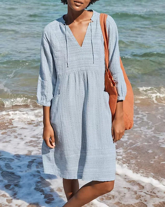 LM | A-line mini dress with V-neck, 3/4-length sleeves and pockets