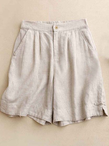 Women's Vintage Simple Linen Blend Casual Shorts artswardrobe