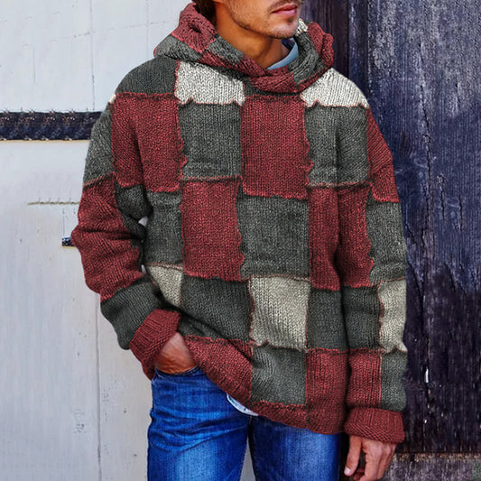 Men's Vintage Patchwork Cozy Hooded Sweater artswardrobe