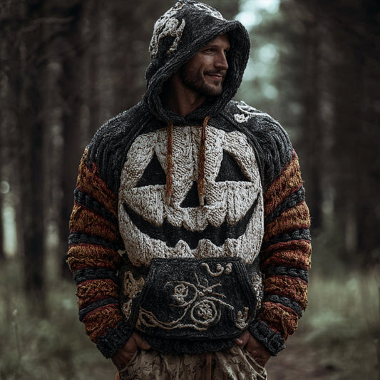 Halloween Pumpkin Smiling Face Ancient Thick Hooded Sweater artswardrobe