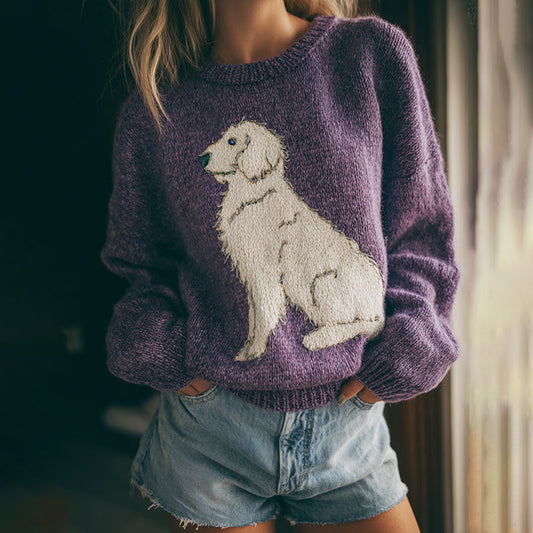 Fuzzy Golden Retriever Dog Family Felt Cozy Knit Sweater artswardrobe