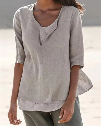 LM | Women's Clothing Half Sleeves V Neck Casual Solid Shirts