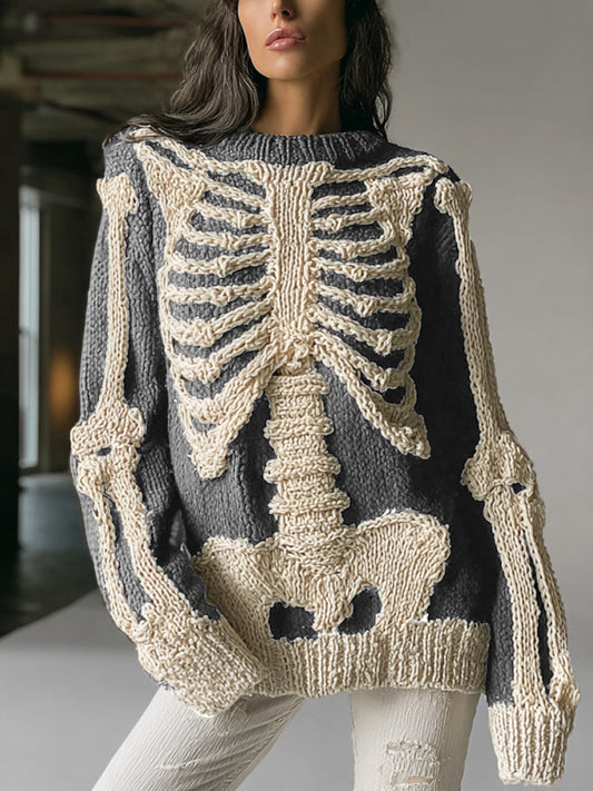 Women's Vintage Halloween Skull Embroidered Sweater artswardrobe